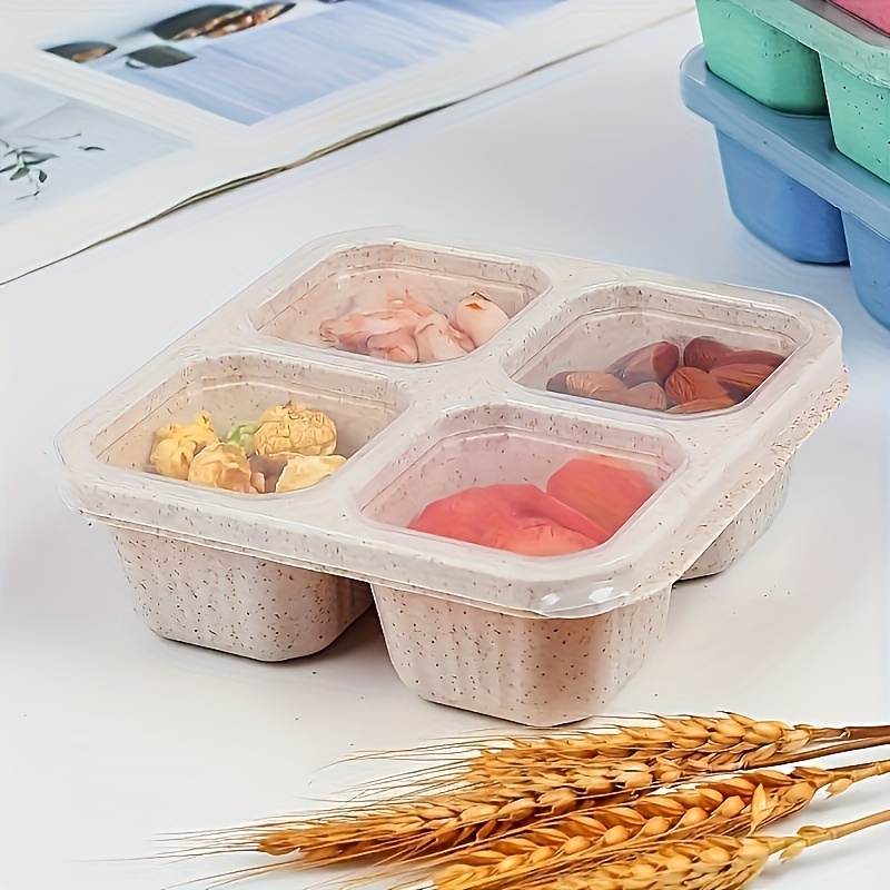 Food Prep Snacks - 蓋付き再利用可能なプラスチックスナックランチボックス2個セット - BPAフリー小麦ストロー、食事の準備用の4コンパートメント食品容器、Saf