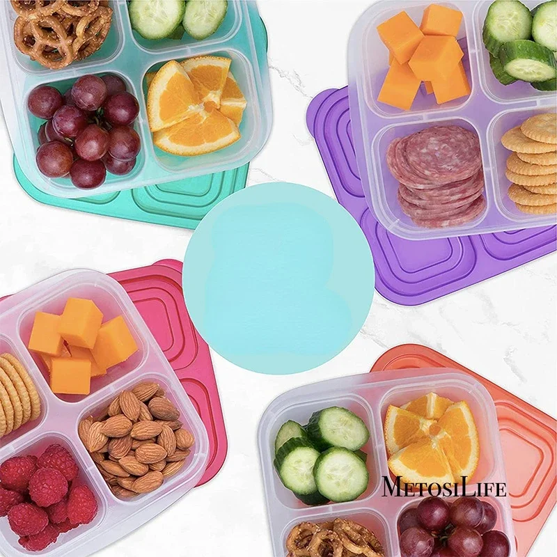 Food Prep Snacks - プラスチック製弁当スナックボックス 再利用可能な 4 コンパートメント 漏れ防止食品食事準備容器 学校、仕事、旅行用