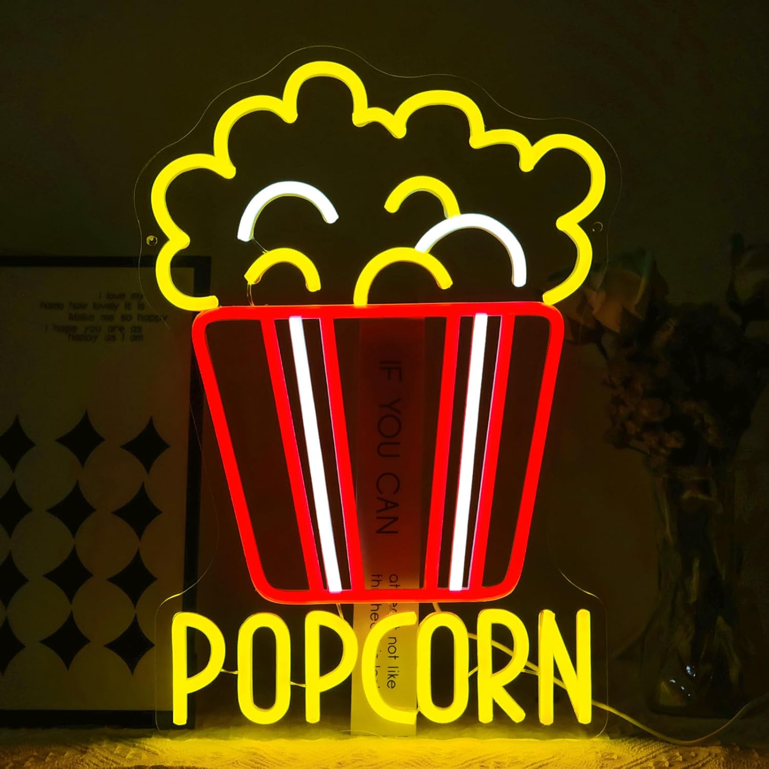 Snacks Food Video - ポップコーンネオンサイン調光可能フードLEDネオンライト、ホームシアター、スナックショップ、キッチン、ビデオルーム、カフェ、ホームバー、パーティー、マンケーブの装飾に