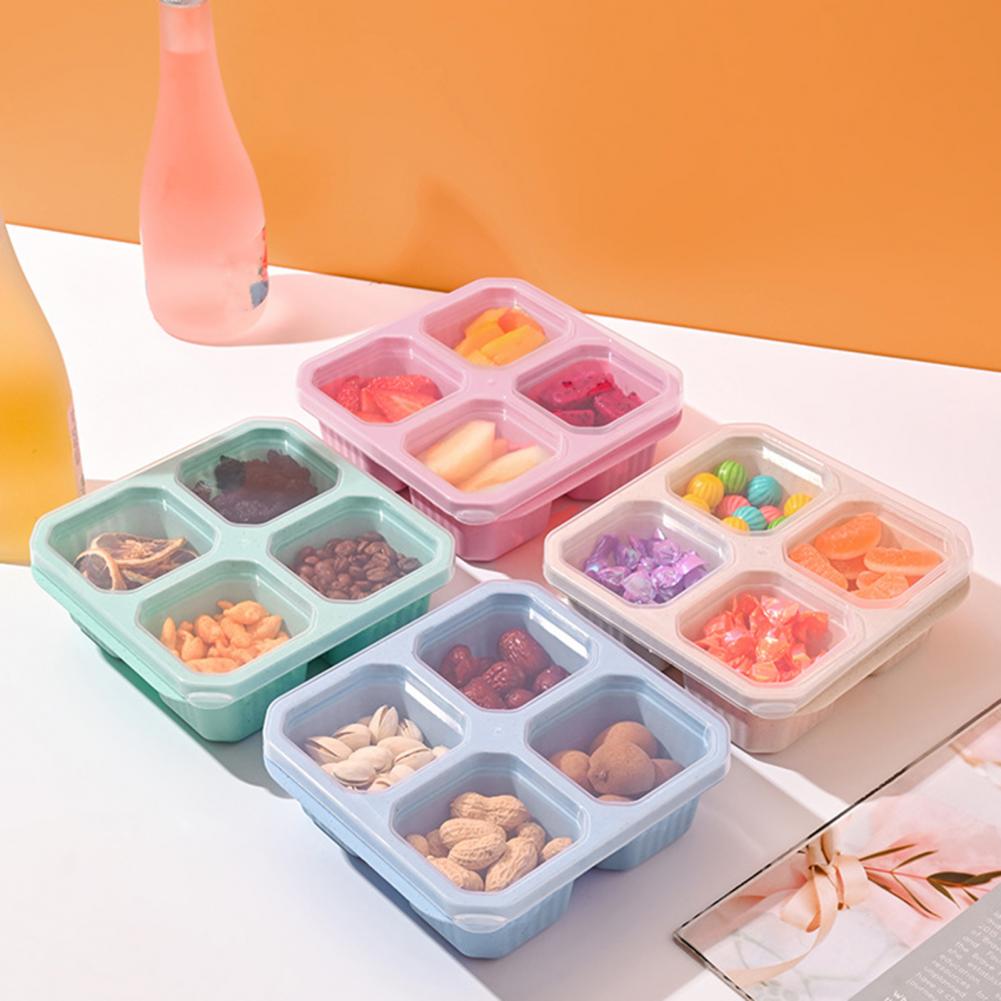 Food Prep Snacks - スナックコンパートメントボックス 4個セット 4つのコンパートメント付きスナックボックス 再利用可能な食品保存容器 開けやすい蓋付き 子供向け食事準備用