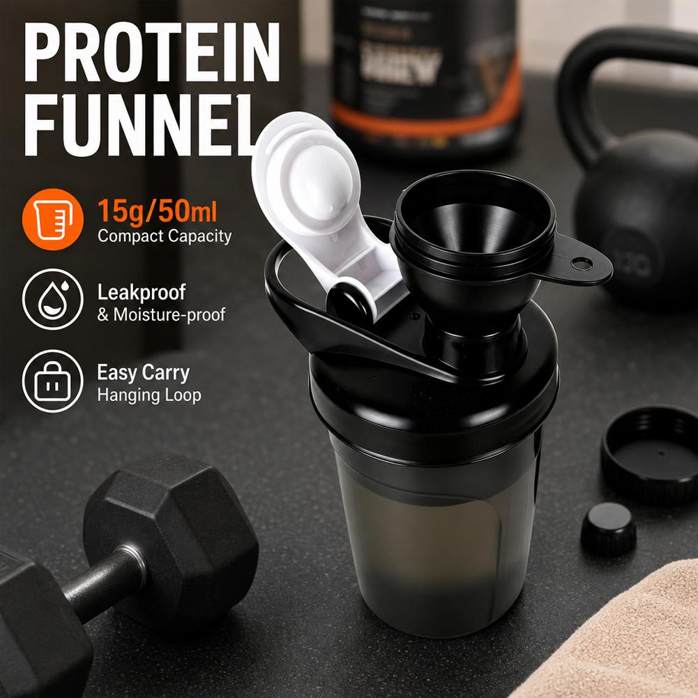 Protein Bar Box - PPプラスチック製プロテインパウダーファンネル容器 50ml ポータブル カラビナ＆強化キャップ付き フィットネス 旅行
