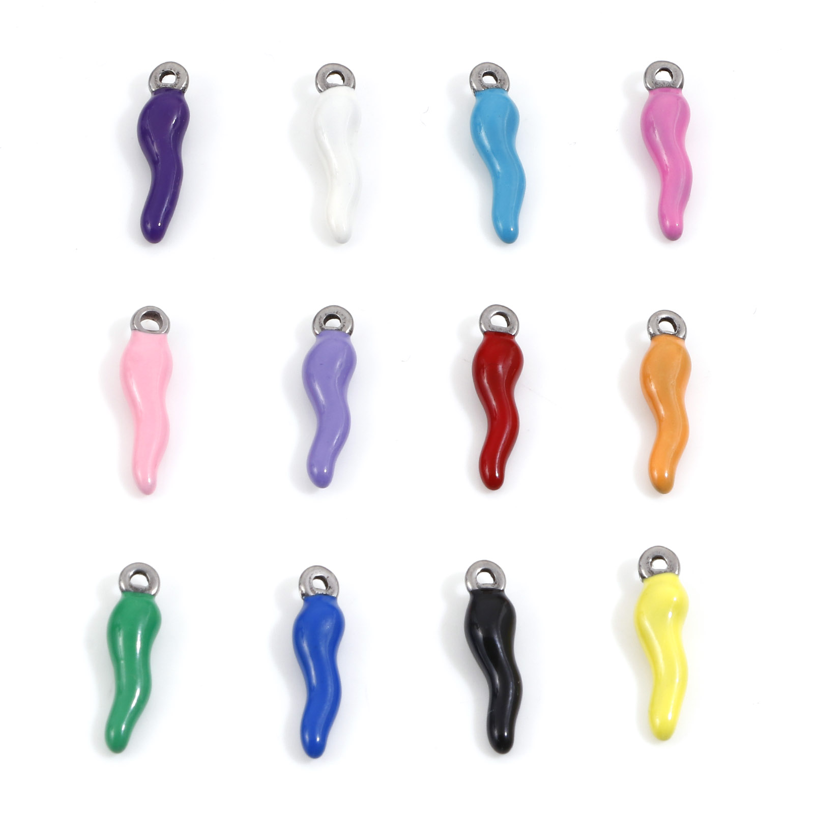 Foods X - ステンレススチールチャーム2個,マルチカラーエナメル,シルバーカラー,メタルペンダント,ジュエリー17.5x4.5mm