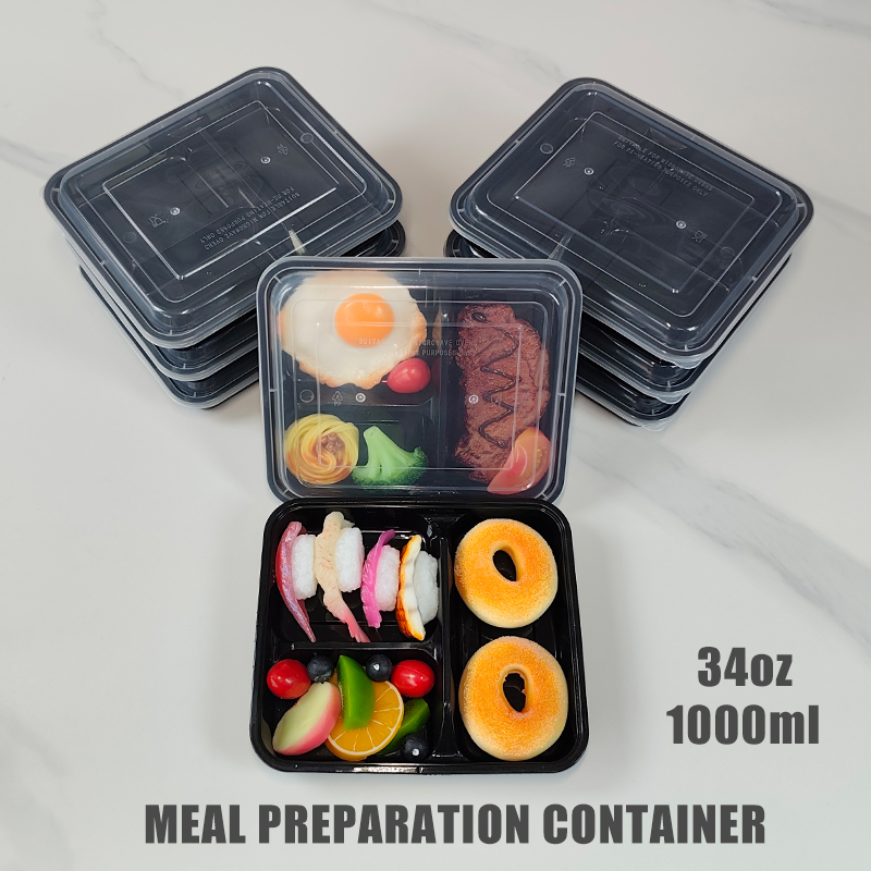 Food Prep Snacks - 3コンパートメント 34オンス/1000ml、12/35個入り、漏れ防止食事準備容器、個別の食品容器、積み重ね可能、電子レンジ/冷凍庫/食器洗い機対応、オフィスランチ、学校ランチ/ピクニック/ジム/サイクリング/スナック/フルーツ/旅行に最適