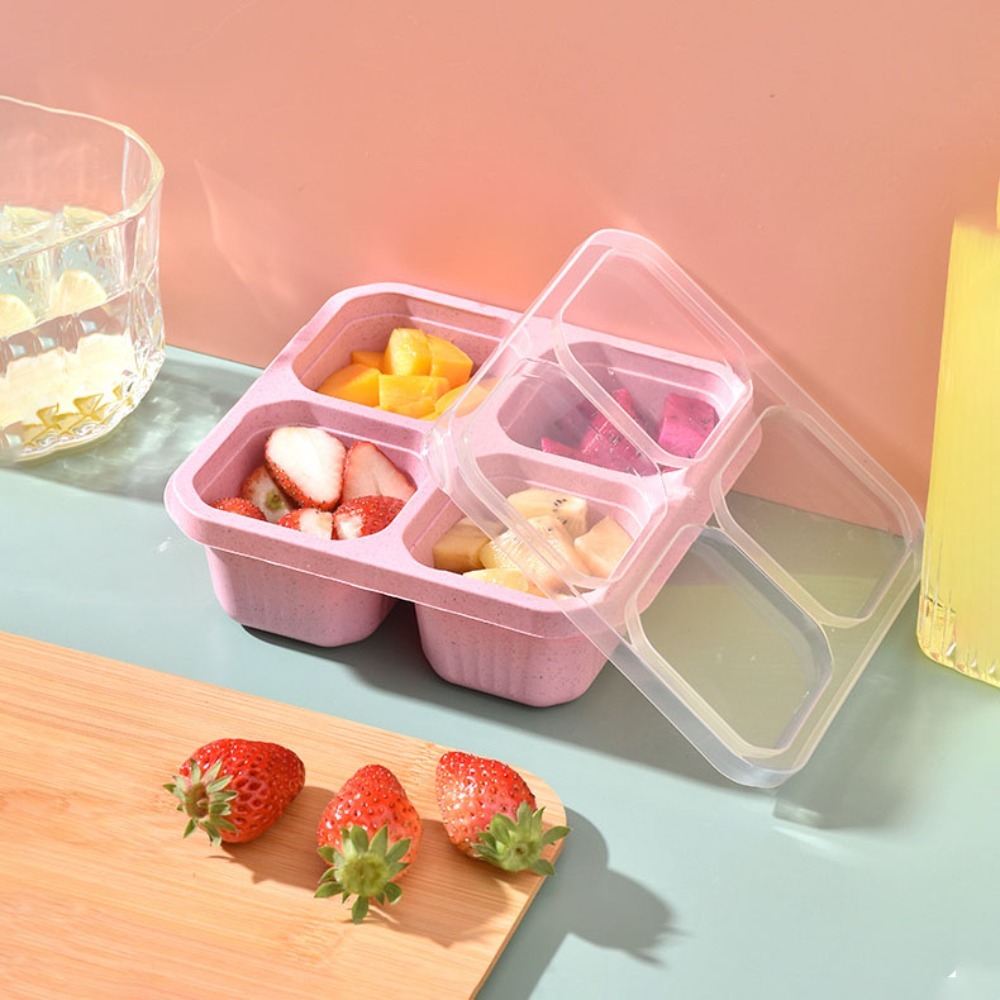 1個入り 再利用可能な小麦ストロー素材 4仕切り付きフードコ - Food Prep Snacks のレビューと価格