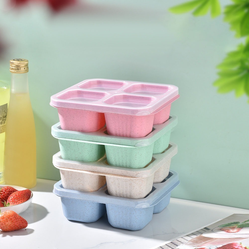 1個入り 再利用可能な小麦ストロー素材 4仕切り付きフードコ - Food Prep Snacks のレビューと価格