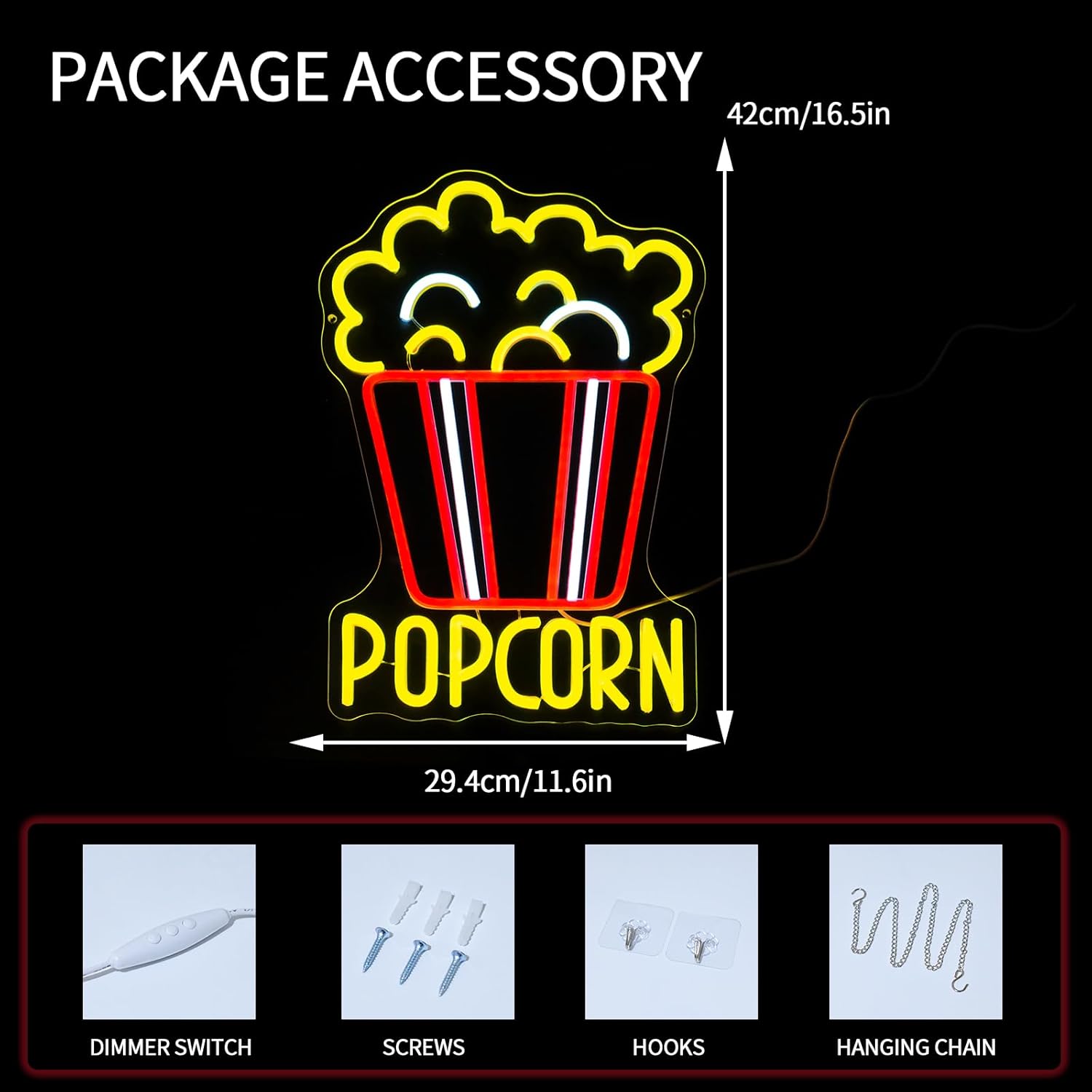 ポップコーンネオンサイン調光可能フードLEDネオンライト、ホ - Snacks Food Video のレビューと価格