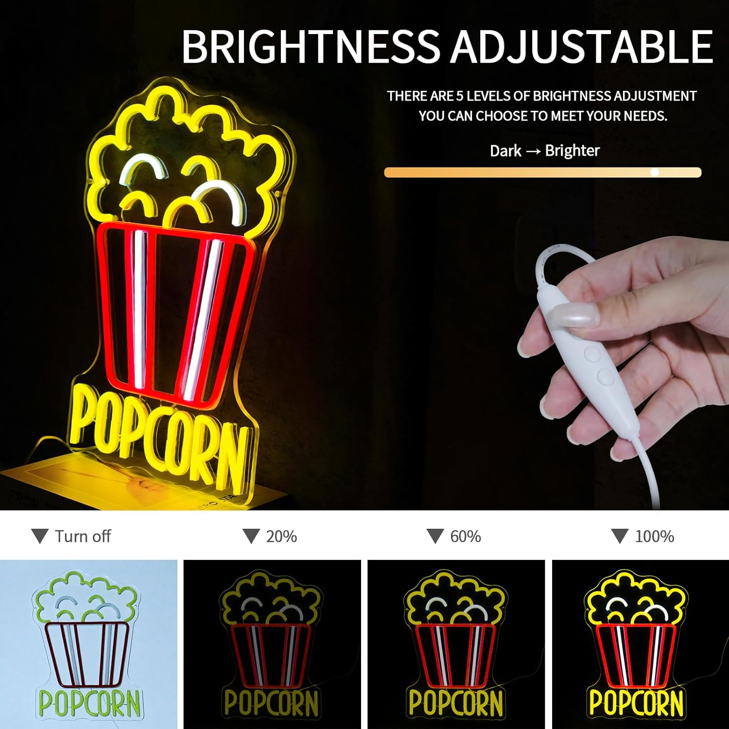 ポップコーンネオンサイン調光可能フードLEDネオンライト、ホ - Snacks Food Video のレビューと価格
