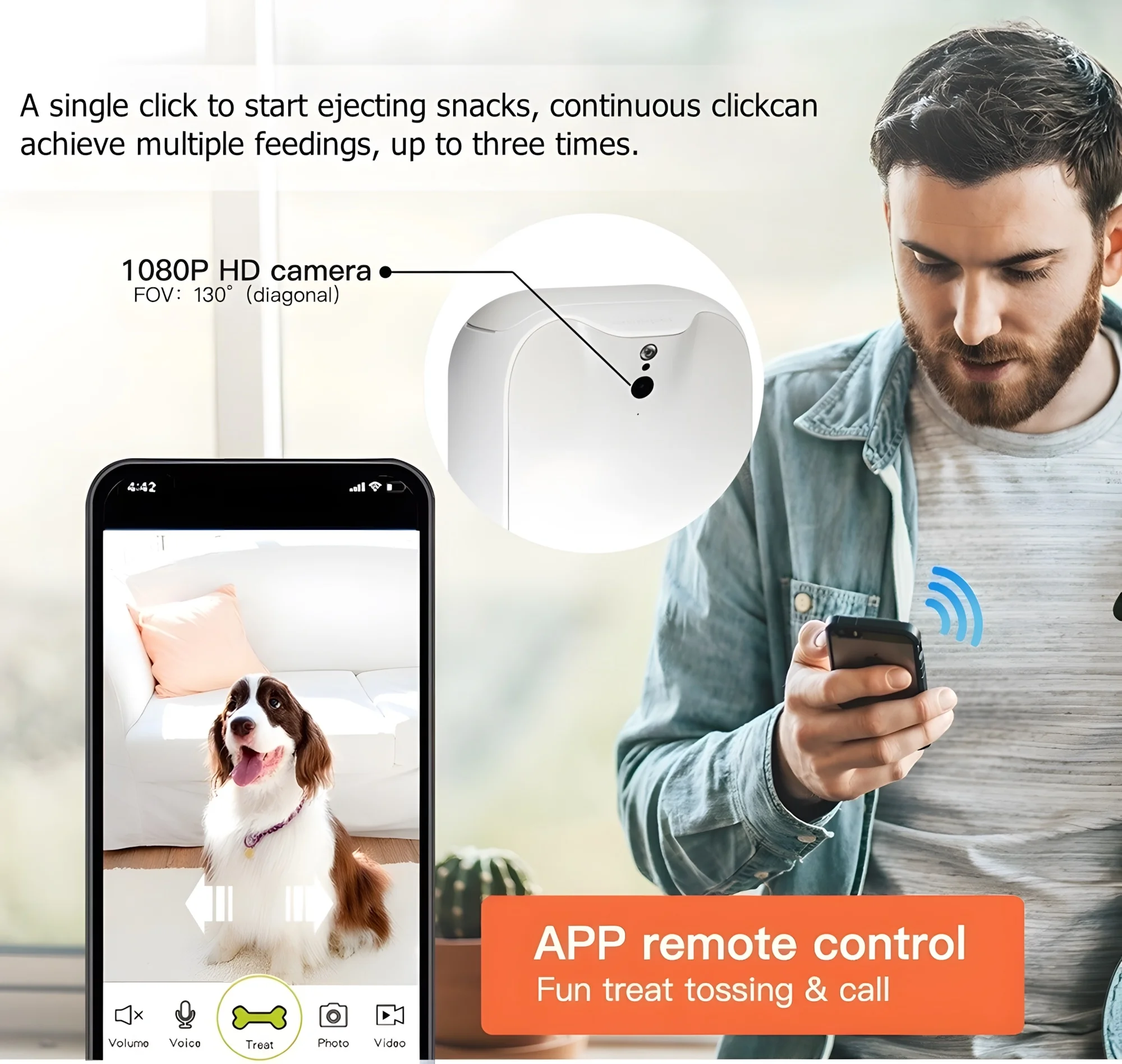 スマートペット給餌カメラ、APP制御、双方向オーディオリアル - Snacks Food Video のレビューと価格
