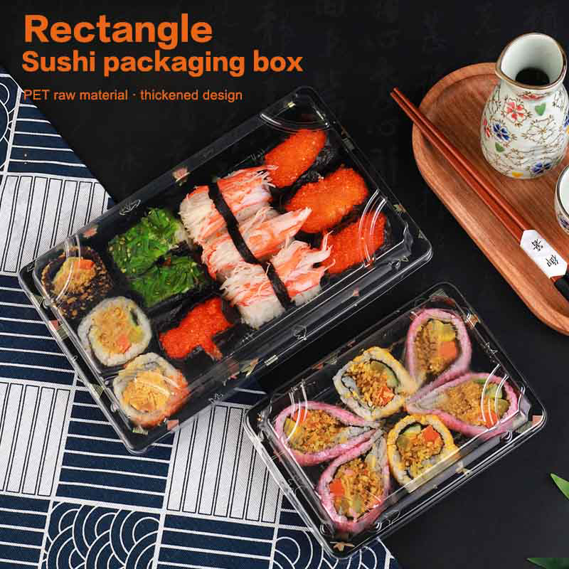 10個入り 厚型寿司ボックス 蓋付き PET使い捨て食品容器 - Food Prep Snacks のレビューと価格
