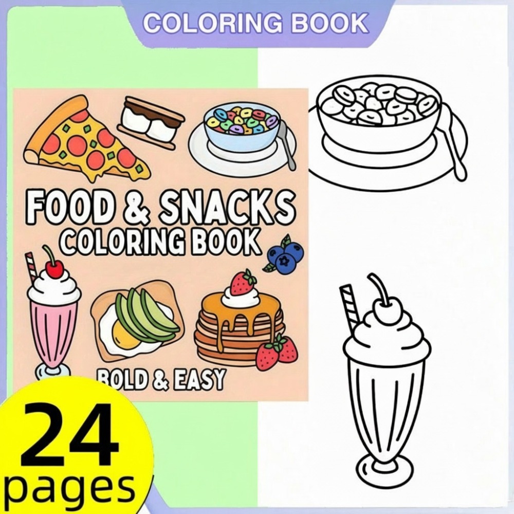 食べ物とスナックの塗り絵ブック 大胆で簡単な塗り絵 24 ペ - Food And Snacks Coloring Pages のレビューと価格